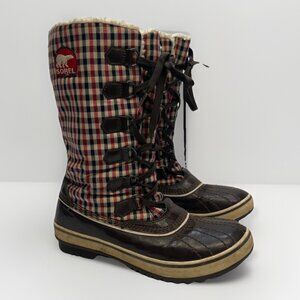 Sorel Winter Boots Wom Sz 8 US Red Plaid Lace Up Waterproof Sherpa Fleece Lined